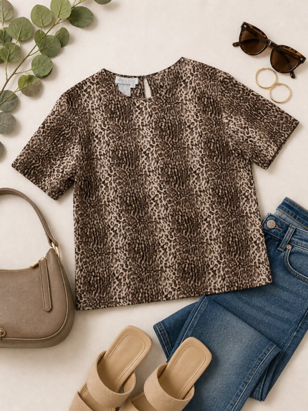 Allison Taylor 100% Silk Leopard Print Boxy Top Blouse S